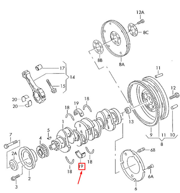 036105561C - VW Golf VI 5K MK6 engine crankshaft bearing shell 036105561CGLB NEW ORIGINAL