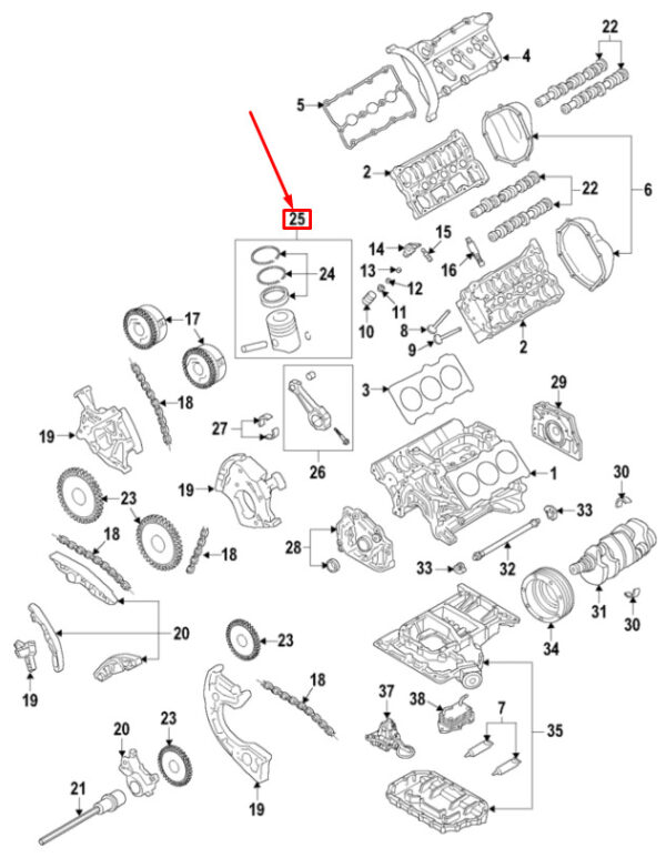 06E107066BS - NEW AUDI A6 AVANT C6 ENGINE PISTON FOR CYLINDERS 1-3 06E107066BS ORIGINAL