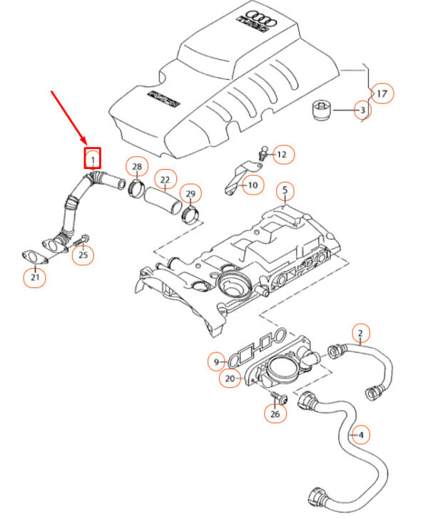 06F103213N - NEW AUDI A1 MK1 ENGINE BREATHER HOSE 06F103213N ORIGINAL