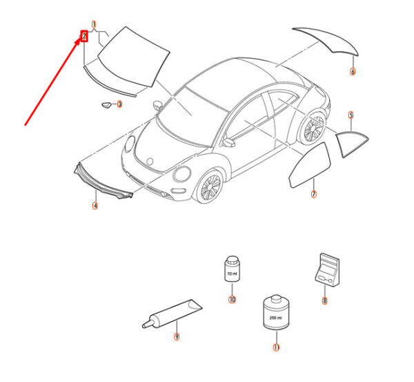 1C0853306 - Volkswagen NEW BEETLE 9C Front Windscreen Lower Strip 1C0853306 NEW GENUINE
