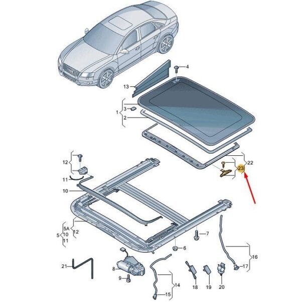 8T8898924A - Audi A4 B8 Sunroof Frame, 1 Set of Sliders, 8T8898924A, Genuine