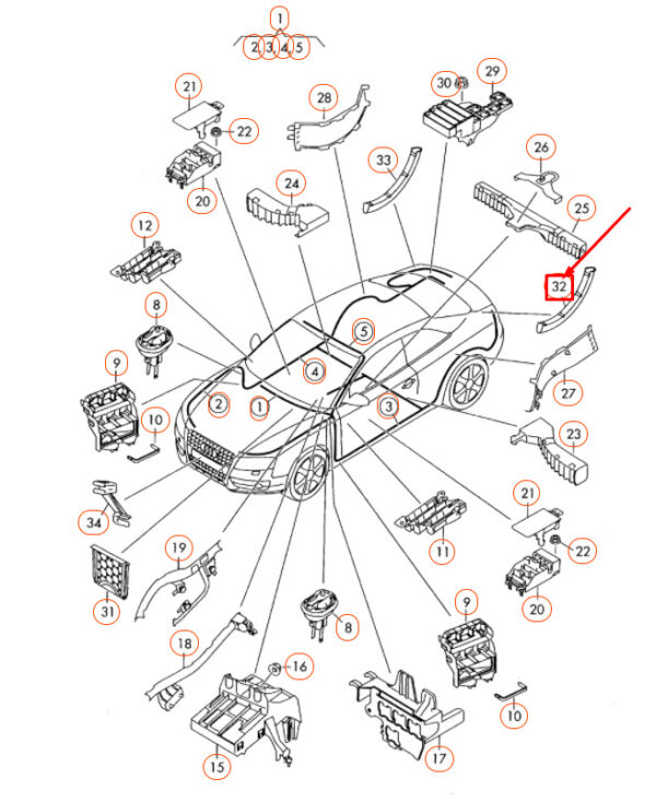 8T8971821A01C - Audi A5 8T guide piece for hinge left lid rear 8T8971821A01C NEW