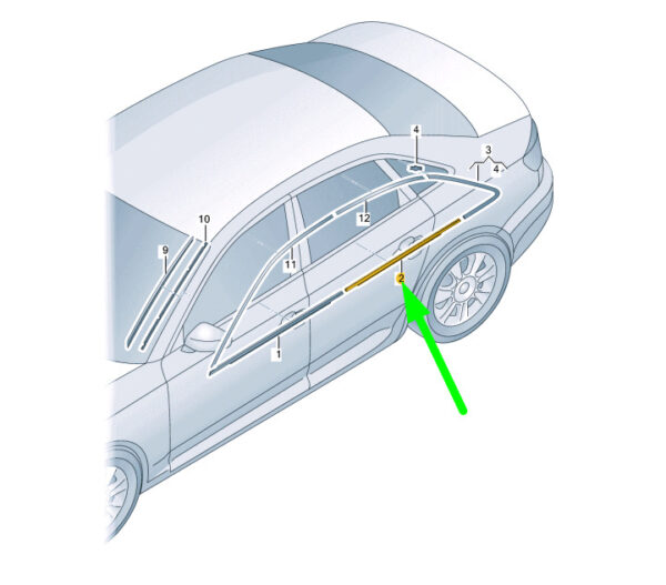 8W0853764E2ZZ - Audi A4 Door Window Bay Seal Rear Right Strip 8W0853764E2ZZ GENUINE