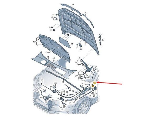 8W2823533CCE3 - AUDI A5 MK2 Cabrio Bonnet Right Actuating Lever RHD 8W2823533CCE3 NEW GENUINE