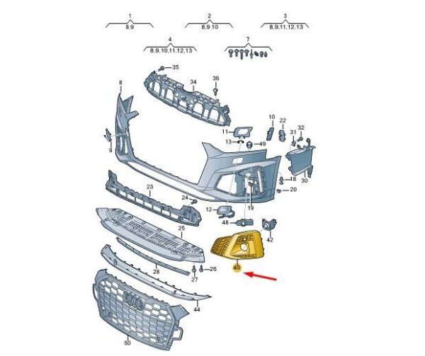 8W6807682ABT94 - AUDI A5 MK2 Front Right Grille 8W6807682ABT94 NEW GENUINE