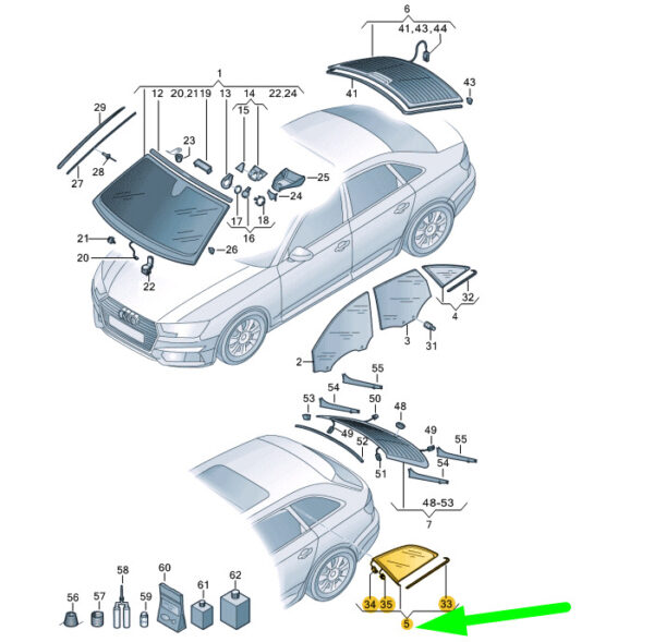 8W9845298QNVB - NEW AUDI A4 AVANT B9 RIGHT SIDE REAR BODY WINDOW 8W9845298QNVB ORIGINAL