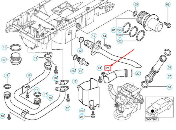 11137831110 - OEM BMW Z8 E52 UPPER OIL PAN CONNECTING LINE OUTLET PIPE 11137831110 GENUINE