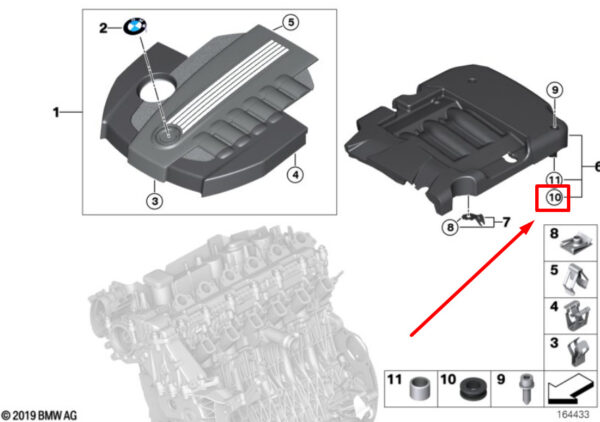 11142247316 - BMW X5 E53 engine cover rubber mounting grommet 11142247316 2247316 new