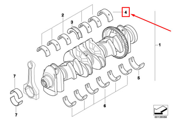 11217515383 - BMW 5 E60 crankshaft bearing shell 7515383 11217515383 NEW ORIGINAL