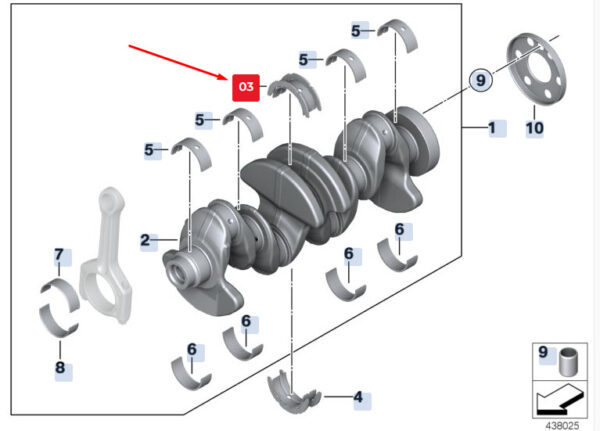 11217598967 - NEW BMW 5 GRAN TURISMO F07 ENGINE CRANKSHAFT BEARING SHELL 11217598967 ORIGINAL