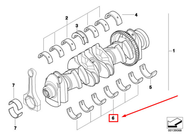 11217627033 - NEW BMW Z4 COUPE E86 ENGINE CRANKSHAFT MAIN BEARING 11217627033 7627033 ORIGINAL