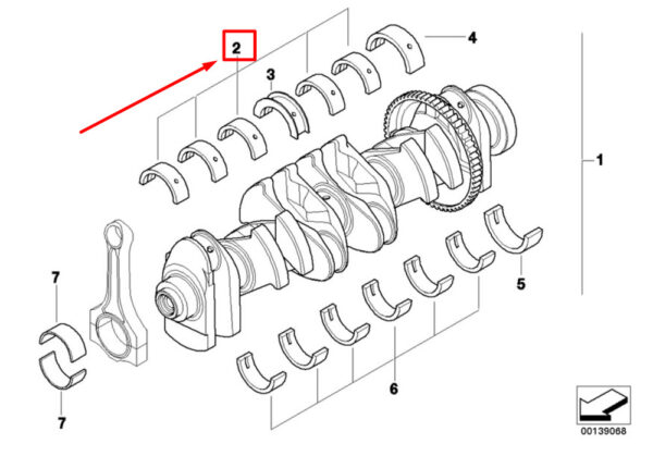 11217627038 - NEW BMW 5 E60 UPPER CRANKSHAFT MAIN BEARING 11217627038 7627038 ORIGINAL