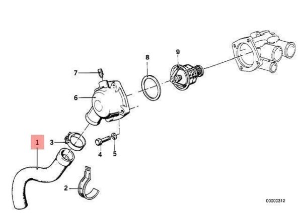 11531268750 - OEM BMW E24 COUPE THERMOSTAT WATER HOSE 11531268750 GENUINE NEW