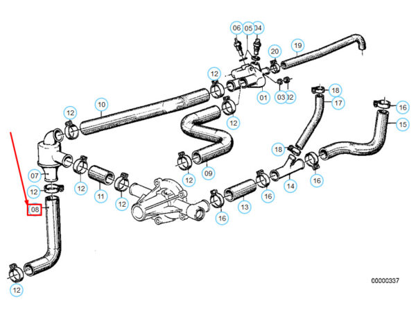 11531276543 - BMW 5 E28 Cooling System Thermostat Water Hose 11531276543 1276543 NEW GENUINE