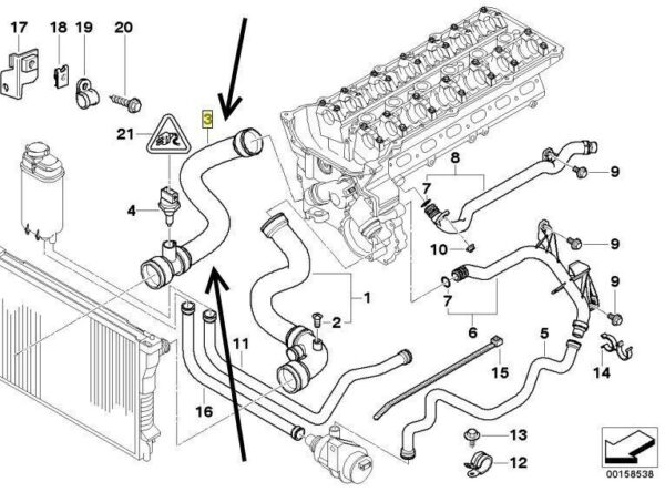 11531705224 - OEM BMW 5 E39 2.8I 142KW COOLING SYSTEM WATER HOSE 11531705224  GENUINE