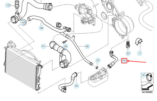 11537511207 - BMW 5 E39 Coolant Hose 11537511207 7511207 NEW GENUINE