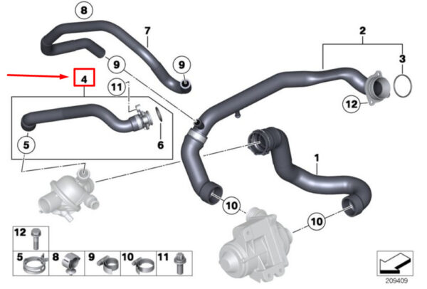 11537591889 - NEW BMW X4 F26 ENGINE COOLANT HOSE 11537591889 7591889