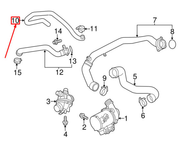 11537645833 - New BMW X5 F15 Inlet Thermostat Water Hose 11537645833 7645833