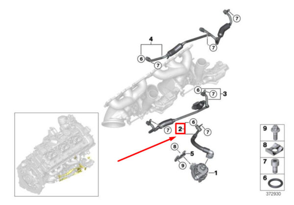 11537848505 - NEW BMW 3 F30, F80 COOLANT PUMP-CRANKCASE LINE 7848505 11537848505 ORIGINAL