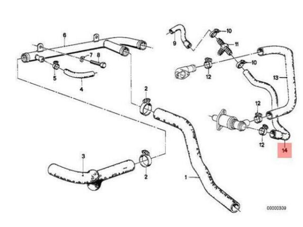 11611261817 - OEM BMW E12 E23 E24 E3 COUPE COOLING SYSTEM WATER HOSE 11611261817 GENUINE NEW