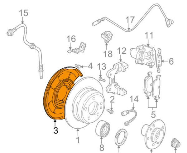 1166108 - NEW BMW 3 E46 REAR BRAKE DISC PROTECTION PLATE RIGHT 1166108 OEM