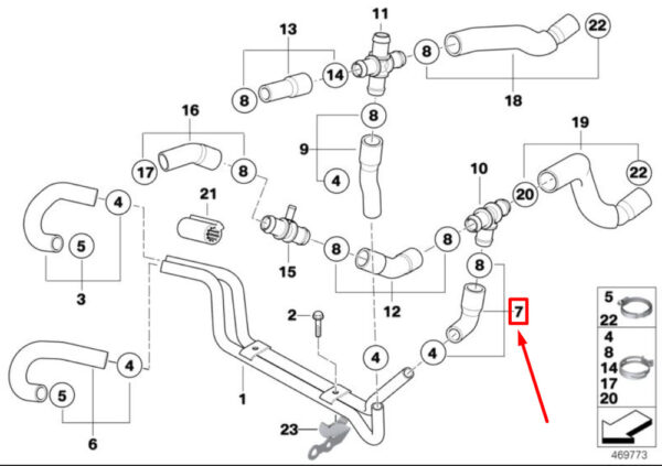 17127518507 - NEW MINI COOPER S R53 COOLANT HOSE 17127518507 ORIGINAL