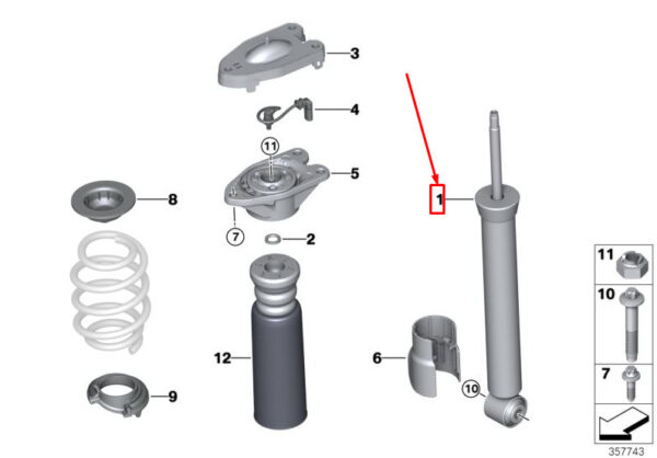 37106854797 - MINI COOPER F55 REAR SHOCK ABSORBER 6854797 37106854797 NEW GENUINE