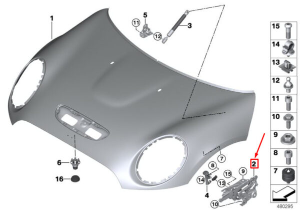 41007370303 - NEW MINI COOPER F56 FRONT LEFT HOOD HINGE 41007370303 7370303 ORIGINAL