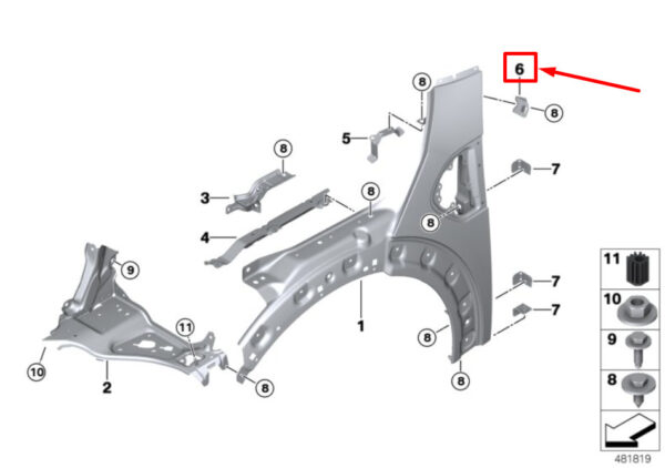 41007449394 - Mini Countryman F60 Right Side Panel Top Mount410074493947449394part