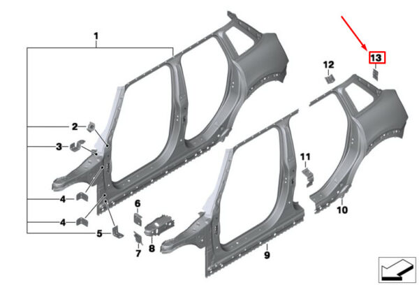 41217407928 - MINI COOPER F55 Reinforcement Plate D-Pillar Right 41217407928 NEW GENUINE