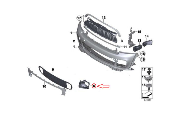 51117283348 - NEW MINI CLUBMAN R55 JCW FRONT BUMPER RIGHT FOG LIGHT GRILLE 51117283348 GENUINE