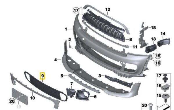 51117314642 - Mini New Genuine R55 R56 R57 R58 R59 Jcw 10-12 Bmper Lower Centr Grille 7314642