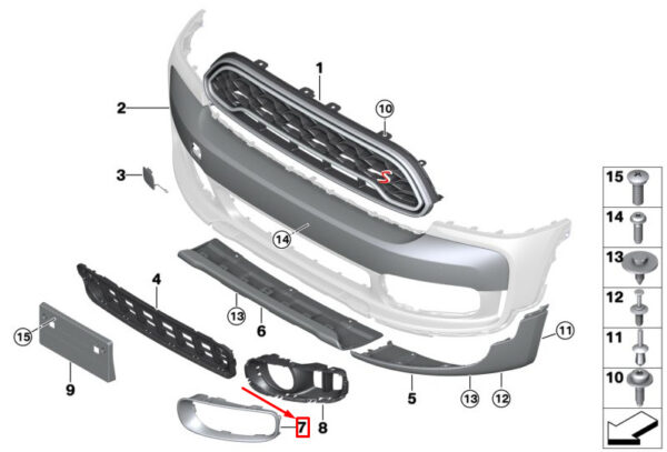 51117405383 - NEW MINI COUNTRYMAN F60 FRONT LEFT LIGHT TRIM RING 7405383 51117405383 ORIGINAL