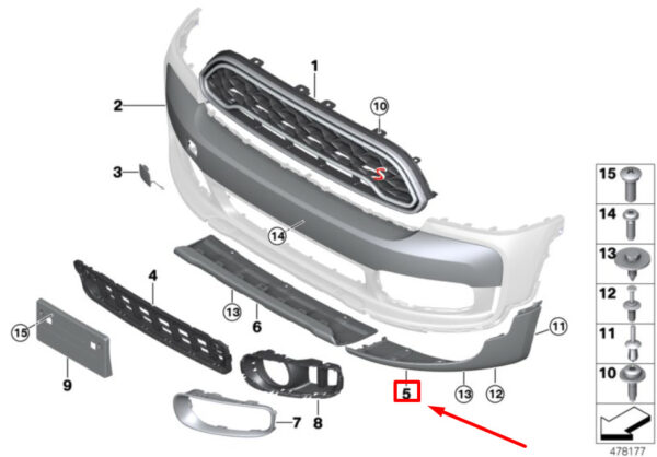 51117478633 - NEW MINI COUNTRYMAN F60 FRONT BUMPER LEFT SPOILER 7478633 51117478633 ORIGINAL