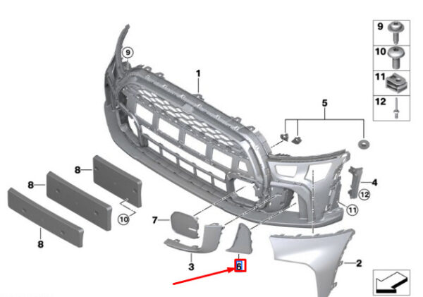 51119450636 - Mini Cooper F56 Front Right Bumper Air Duct Cover 51119450636