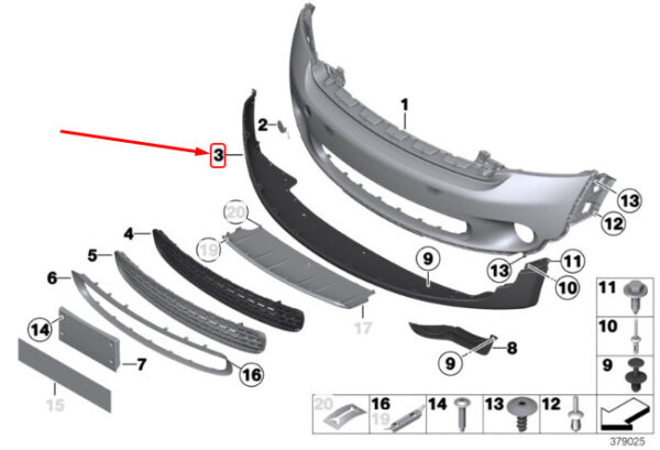 51119801917 - NEW MINI COUNTRYMAN R60 FRONT BUMPER CENTER LOWER SPOILER 51119801917 OEM