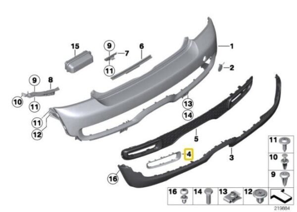 51127260592 - Mini R56 R57 R58 R59 S JCW New Genuine Rear Fog Lamp Frame Trim Gloss Black Pair