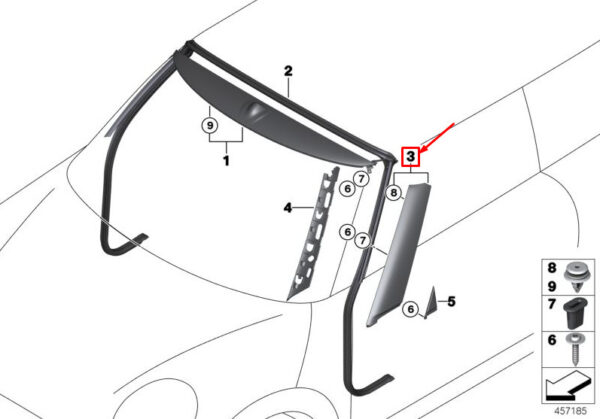 51137356298 - NEW MINI CABRIO F57 RIGHT COLUMN A COVER 7356298 51137356298 ORIGINAL