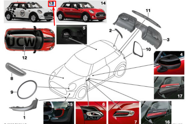 51142365021 - Mini Cooper F55 Side Stripes JCW Racing 51142365021 NEW GENUINE