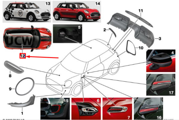 51142459037 - Mini Cooper F55 Glass Roof Decor John Cooper Works 51142459037, NEW, GENUINE