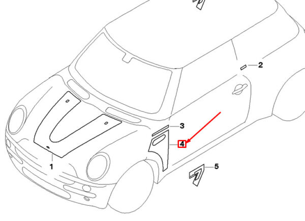 51147175892 - NEW MINI COOPER R50 LATERAL RIGHT SCUTTLE ADHESIVE FILM 51147175892 OEM
