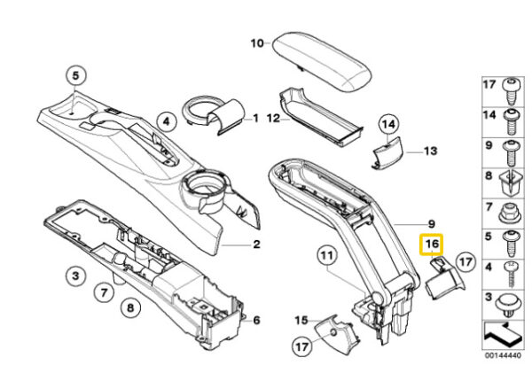 51166955011 - New Genuine MINI R52 Convertible Center Armrest Cover Left Trim 6955011 OEM