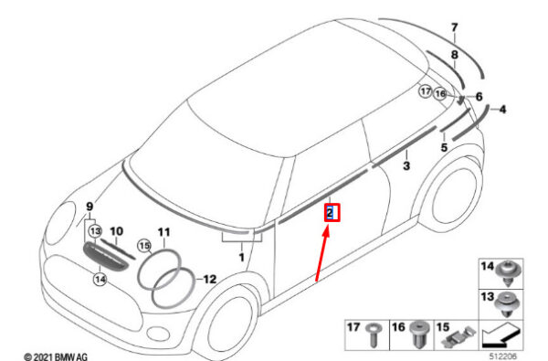 51335A3B954 - Mini Cooper F55 Front Right Door Bay Cover 51335A3B954, Genuine Part