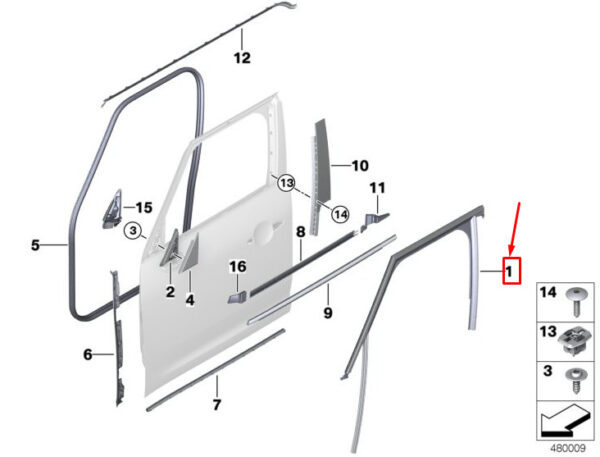 51337390093 - NEW MINI COUNTRYMAN F60 FRONT LEFT DOOR WINDOW GUIDE 51337390093