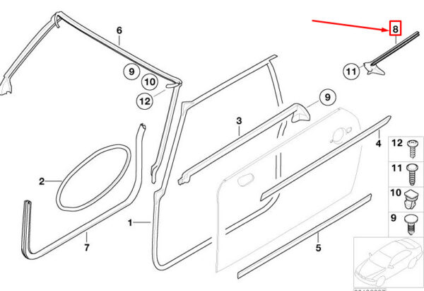 51367072929 - NEW MINI CONVERTIBLE R52 LEFT INSIDE LINEAR WINDOW CHANNEL COVER 51367072929