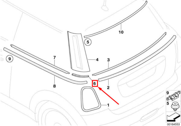 51372754776 - MINI COOPER R56 C Pillar Right Cover Mount 51372754776 NEW GENUINE