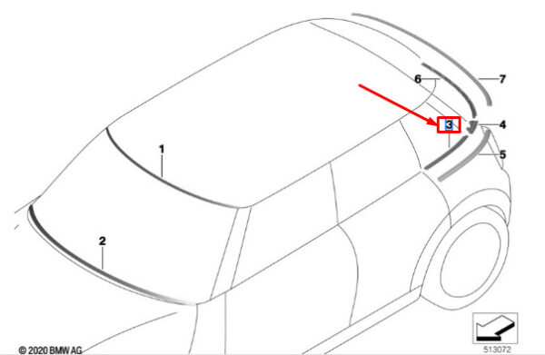 51377338624 - Mini Cooper F55 retaining strip for belt moulding rear right 51377338624