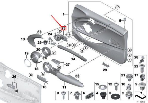 51417393146 - MINI COOPER F56 FRONT RIGHT INNER DOOR OPENER AND SWITCH 51417393146 GENUINE