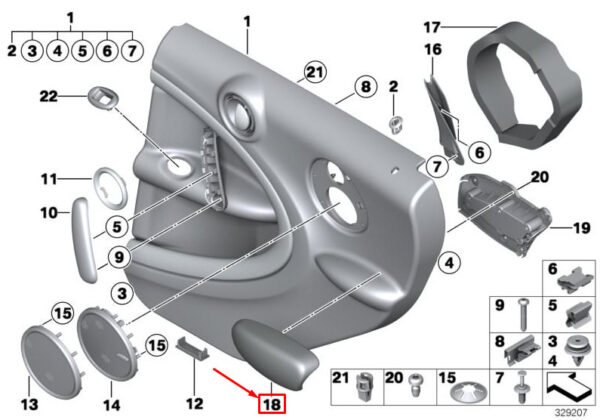 51429808141 - NEW MINI COUNTRYMAN R60 REAR LEFT DOOR ARMREST 9808141 51429808141 ORIGINAL