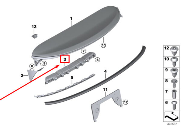 51627337600 - NEW MINI F56 TRUNK LID SPOILER WING SUPPORT BRACKET 7337600 51627337600 ORIGINAL